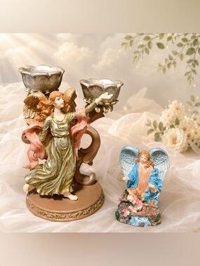 Devine Angel Double Votive Candle Holder & Figurine (2) Piece Bundle